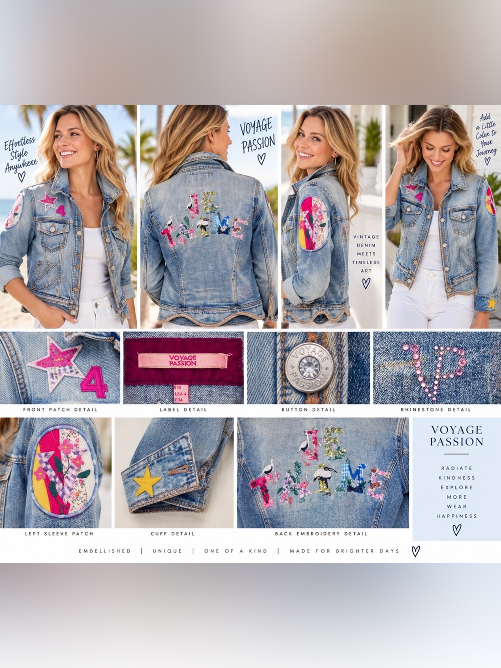 *VINTAGE* DENIM JACKET w/RHINESTONES, PATCHES & EMBROIDERY🤩